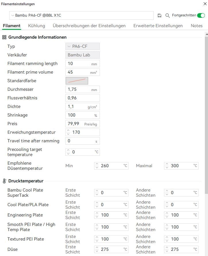 Einstellungen-Bambulab-X1C Robuste PV‑Modul Halterung für den VW T5: Von der ersten Idee bis zum serienreifen PA6‑CF Bauteil