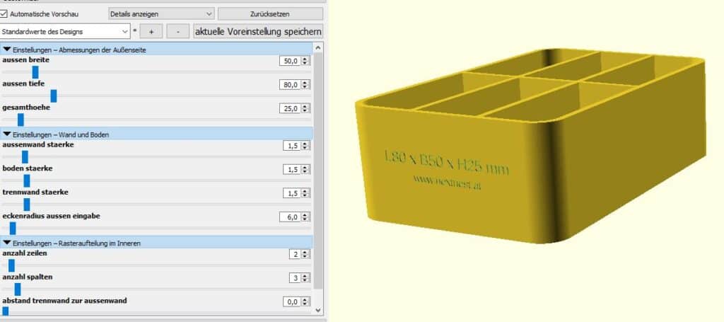 Schubladen-Ordnersystem-OpenSCAD-Einstellungen-Wand-Boden-Testobjekt-1-1024x455 Parametrischer Schubladen Organizer für OpenSCAD & 3D-Druck: Anleitung, Download & Tipps