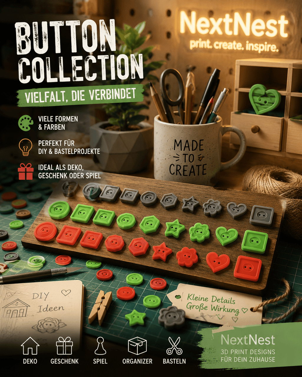 button-collection-3d-druck-diy-nextnest Knöpfe 3D drucken: der Knopfgenerator in OpenSCAD / MakerWorld – Formen, Anleitung & Praxistipps