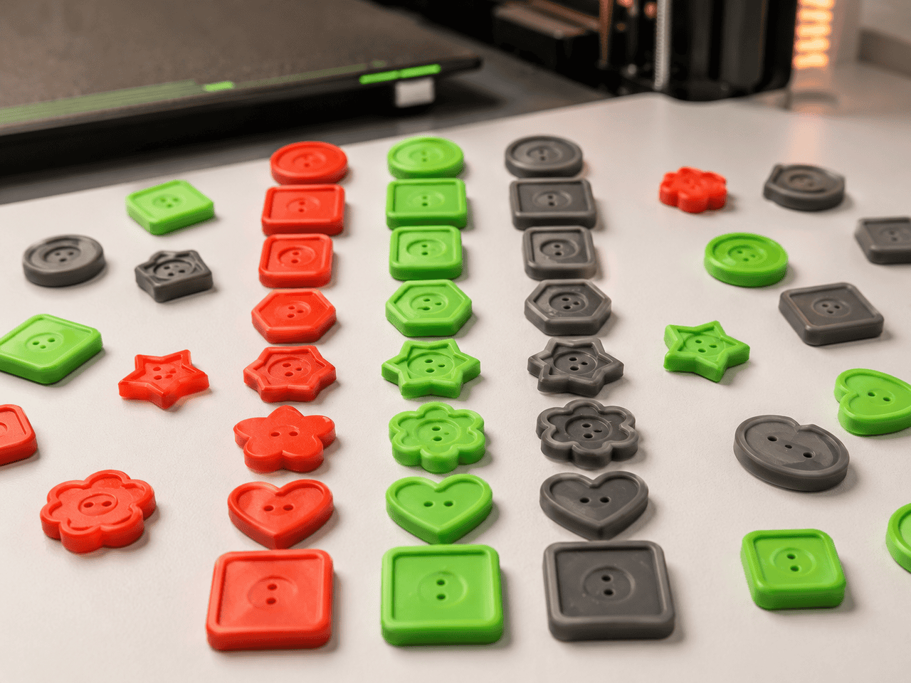 knoepfe-3d-drucken-9-formen-druckbett Knöpfe 3D drucken: der Knopfgenerator in OpenSCAD / MakerWorld – Formen, Anleitung & Praxistipps
