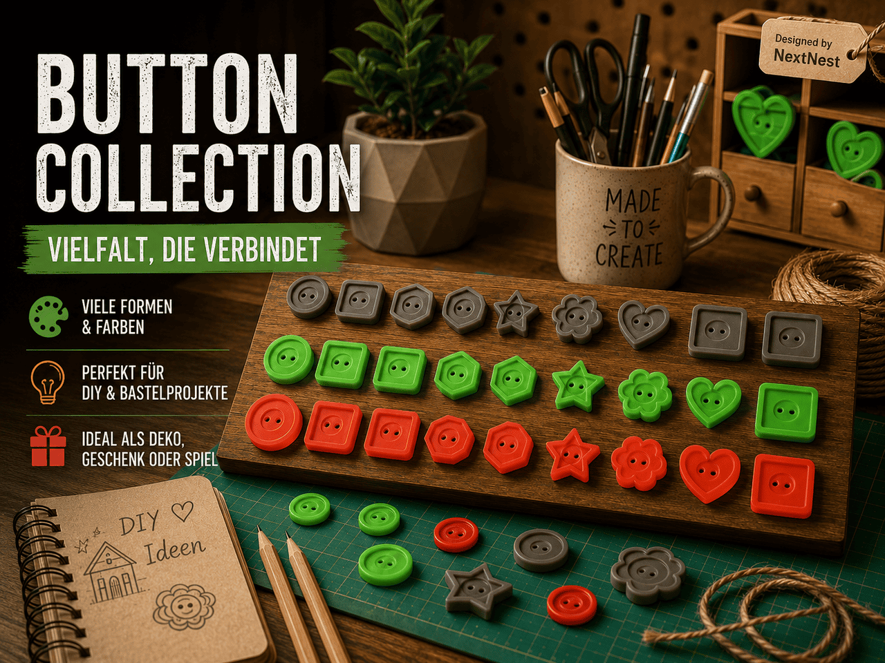 Button Collection – 3D-gedruckte Knöpfe in vielen Formen und Farben von NextNest